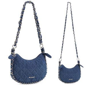 Denim Crossbody Bags Quilted Shoulder Bag, Small Jacquard Crescent ^_^